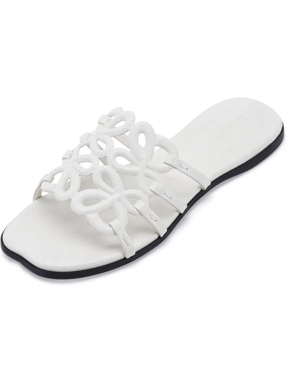 Women's White Rubber Ankle Strap Open Toe Flats Slip On Comfortable Shoes
